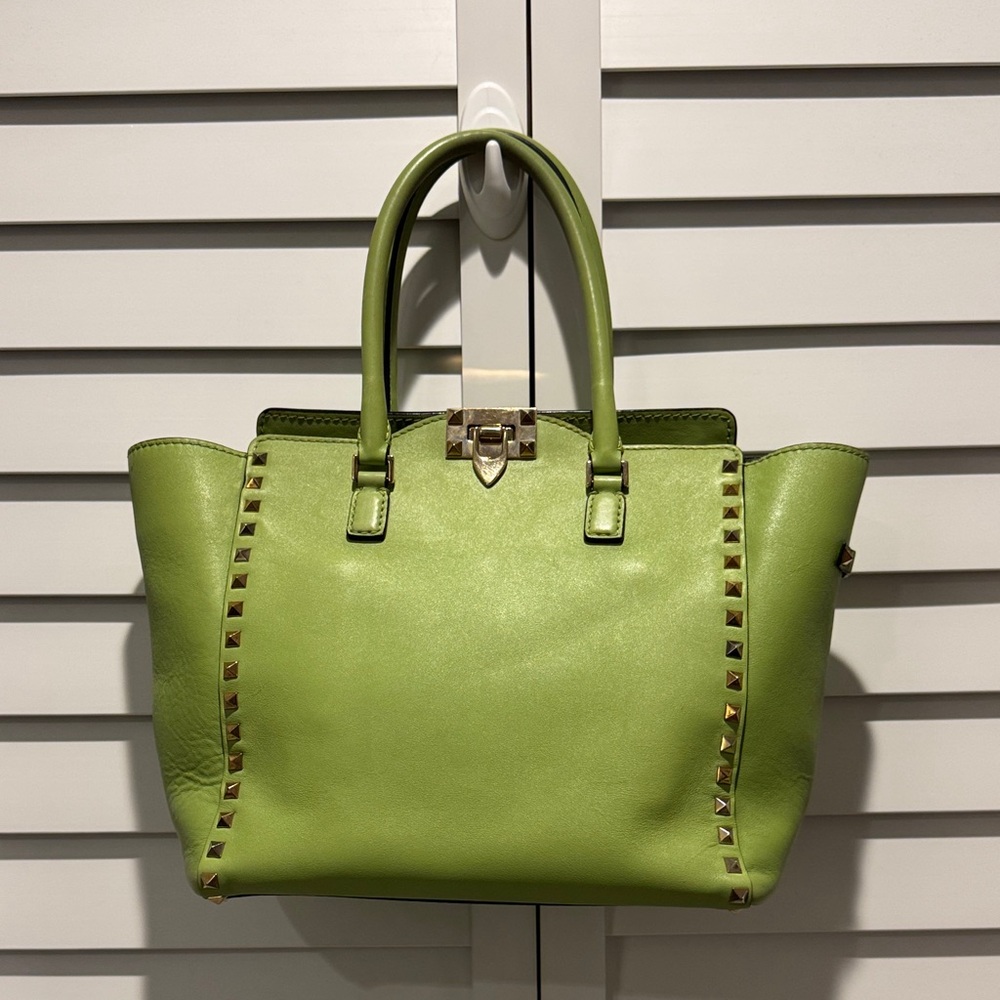 Valentino Garavani Vitello Gold Rockstud double handle Tote no long strap.